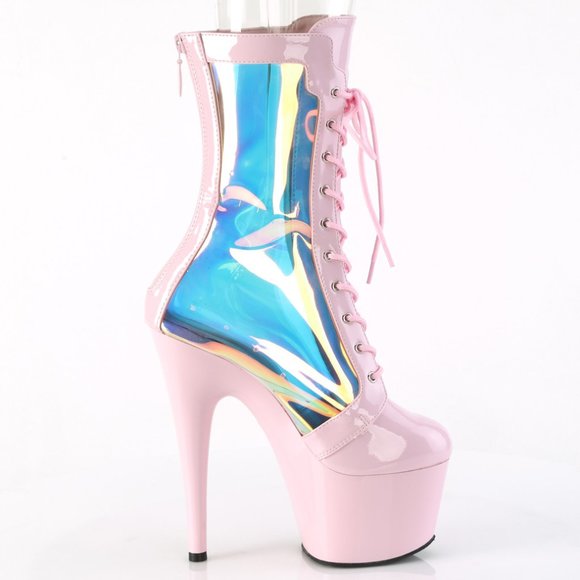 Platform Holographic High Heel Lace Up Ankle Boots